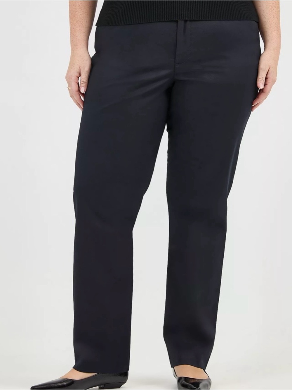 Lee Women's Wrinkle Free Straight-Leg Pant Black 26W Long 34 inseam Midrise NWT